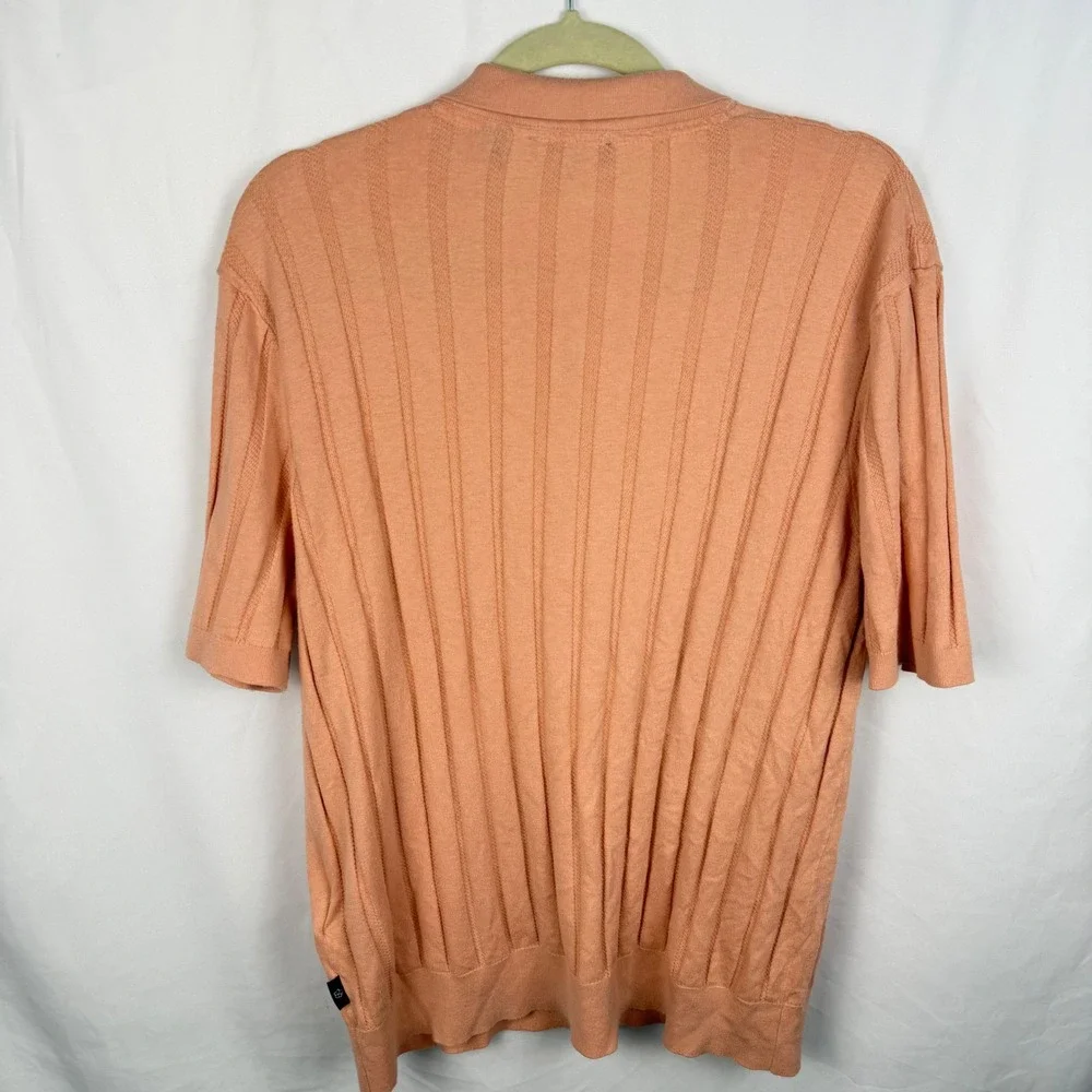 Ted Baker Peach Ribbed Short Sleeve Sweater Collared Polo XXL Coastal Old Money